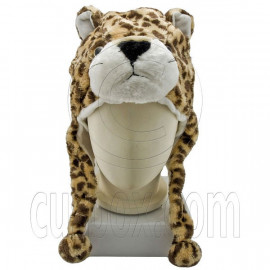 Cheetah Brown Leopard Tiger Fur Mascot Plush Costume Halloween Ball Hat Cap Mask