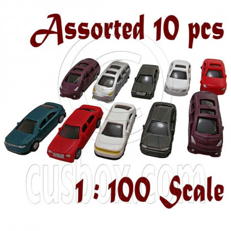 Lot/Set Assorted 10 Painted Auto Car Vehicle RR Train Model 1:100 HO Scale