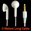 White 3.5mm 3M 3 Meters Long In-Ear Cable Earbuds Headphones Earphones Headset