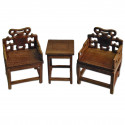 Set Raw Wenge Wood Chinese Chair Coffee Table 1:6 Scale Doll's House Furniture
