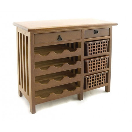 Kitchen Wine Walnut Cabinet Drawer Dollhouse Furniture