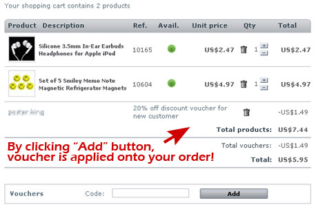 Step 3. Click the "Add" button to apply Voucher to your order.